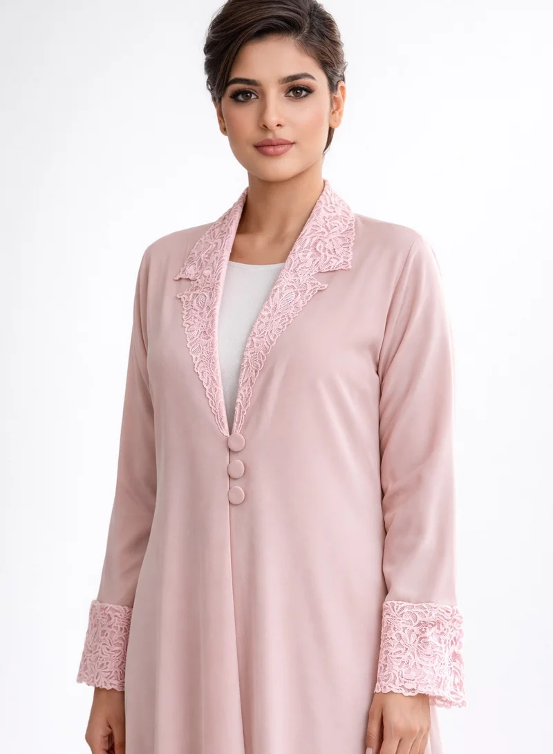 MSquare Fashion  Lite Pink Lace Abaya with Matching Headscarf for Women | Best Price UAE